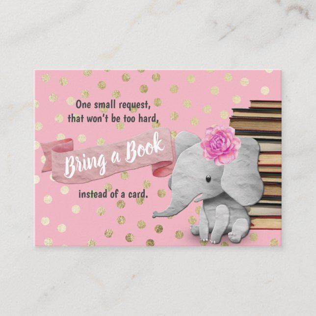 Elephant Girl Bring a Book Baby Shower Insert (Front)