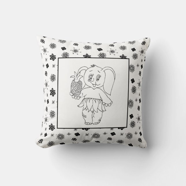Elephant Girl Modern Baby for Kids Grey Black Cushion (Front)