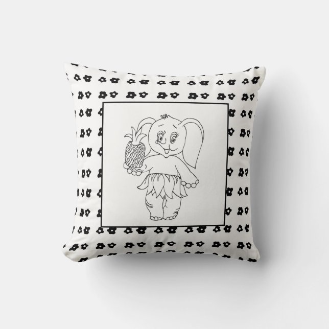 Elephant Girl Modern Baby for Kids Grey Black Cushion (Front)