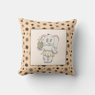 Elephant Girl Modern Baby for Kids Grey Orange Cushion