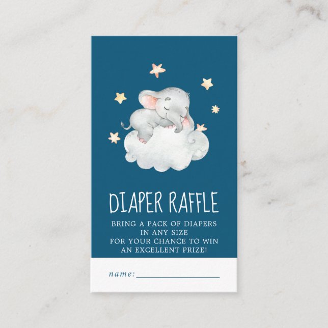 Elephant Girl | Navy Baby Shower Diaper Raffle Enclosure Card (Front)