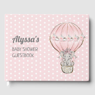 Elephant Girl Pink Hot Air Balloon Baby Shower  Guest Book