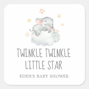 Elephant Girl Twinkle Twinkle Little Star Favour Square Sticker