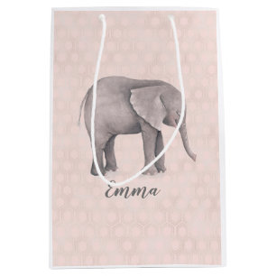 Elephant Girl with Pink Geometric Background Medium Gift Bag