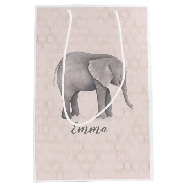 Elephant Girl with Pink Geometric Background Medium Gift Bag (Front)