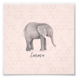 Elephant Girl with Pink Geometric Background Photo Print