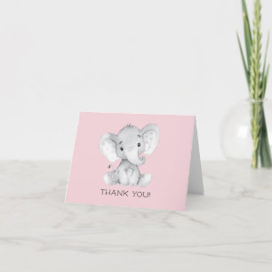 Elephant Girls Baby Shower Thank You Note