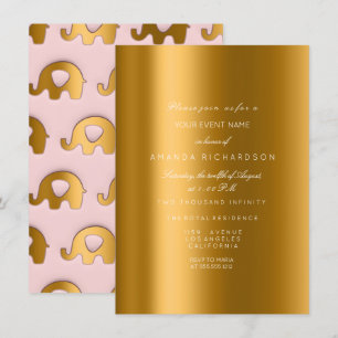 Elephant Glitter Pink Gold Birthday Shower Party Invitation