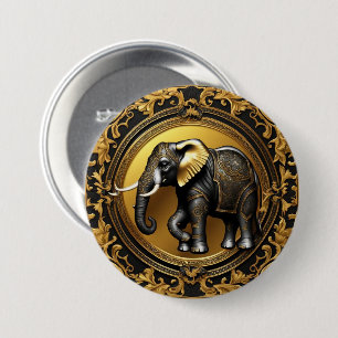 Elephant gold ornamental frame 7.5 cm round badge