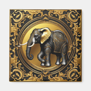 Elephant gold ornamental frame magnet