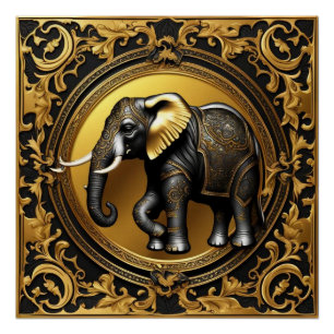 Elephant gold ornamental frame poster