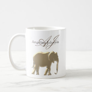 Elephant Golden Elegant Monogram Classy Silhouette Coffee Mug