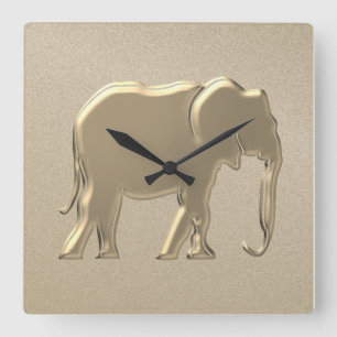 Elephant Golden Elegant Sandstone Chic Silhouette Square Wall Clock