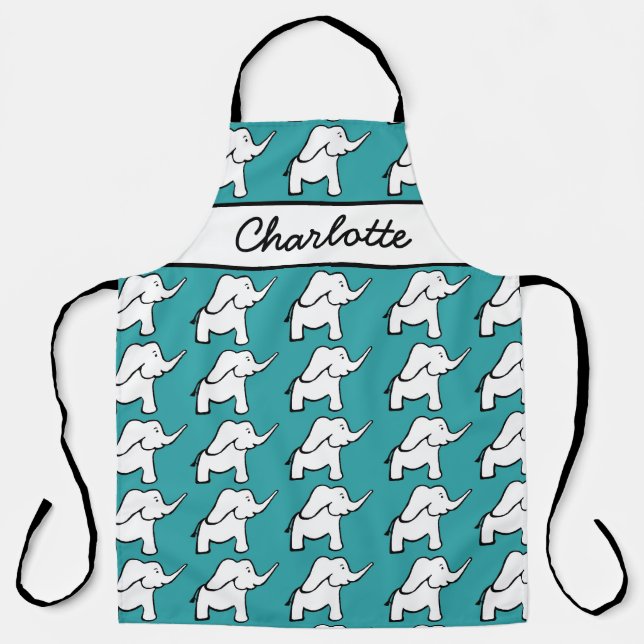 Elephant green and white personalized cartoon apron (Front)