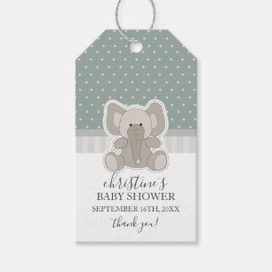 Elephant Green Polka Dots Baby Shower Thank You Gift Tags