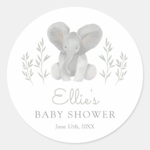 Elephant Greenery Baby Shower Classic Round Sticker