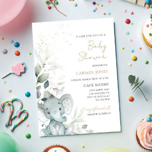Elephant Greenery Baby Shower Invitation