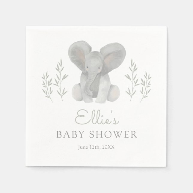 Elephant Greenery Baby Shower Napkin (Front)