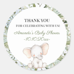Elephant Greenery Boy Circle Boy Baby Shower Classic Round Sticker