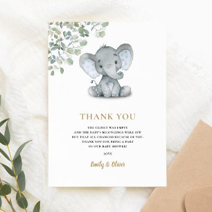 Elephant Greenery Gender Neutral Baby Shower Thank You Card