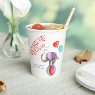 Elephant grey art baby shower circus custom paper cups