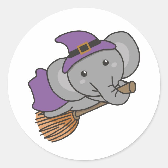 Elephant Halloween Witch Kids Witches Costume Clas Classic Round Sticker (Front)