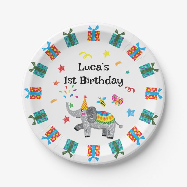 Elephant Hand Draw Paper Plate (Front)