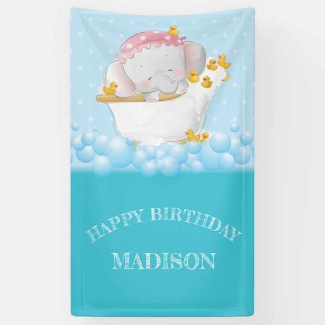 Elephant Happy Birthday Personalised Banner (Vertical)