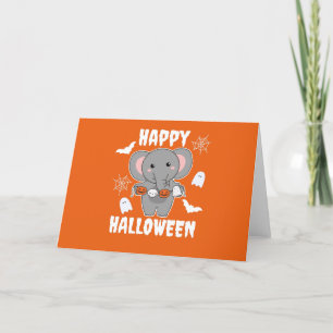 Elephant Happy Halloween Pumpkin Bat Costume Holiday Card
