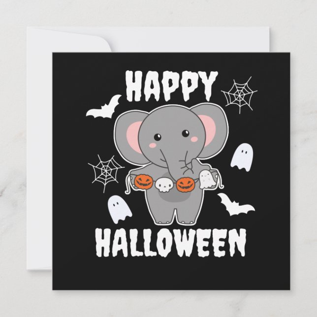 Elephant Happy Halloween Pumpkin Bat Costume Invitation (Front)