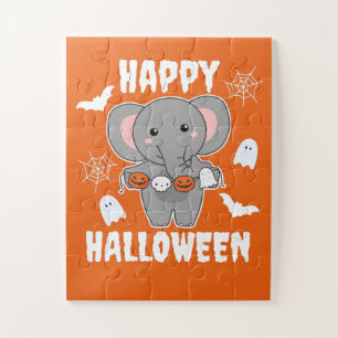 Elephant Happy Halloween Pumpkin Bat Costume Jigsaw Puzzle