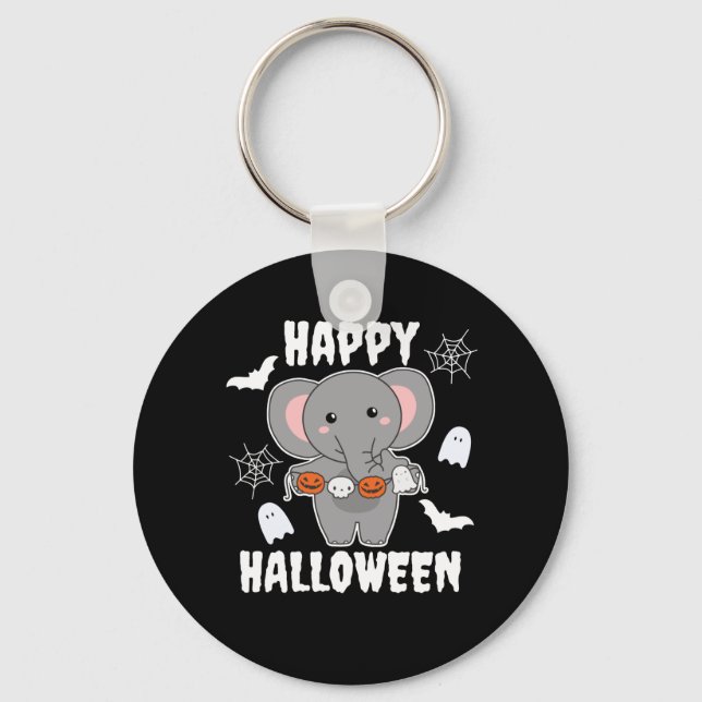 Elephant Happy Halloween Pumpkin Bat Costume Key Ring (Front)