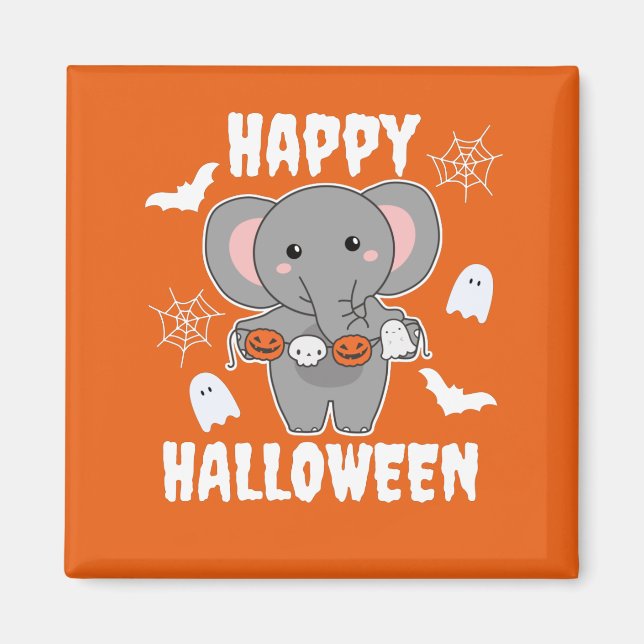 Elephant Happy Halloween Pumpkin Bat Costume Magnet (Front)