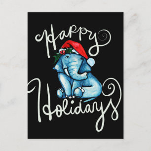 Elephant Happy Holidays Nature holly yule art Postcard