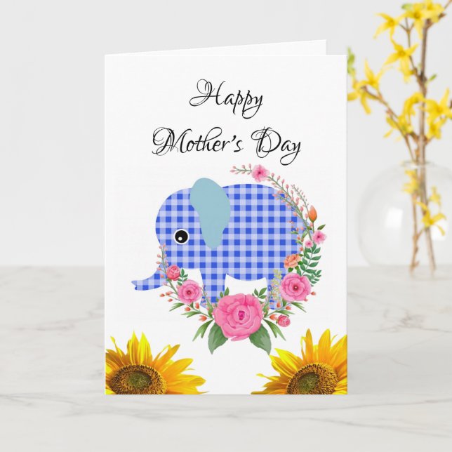 Elephant Happy Mother's Day Folded Greeting Card (Yellow Flower)