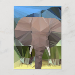 Elephant Head African Theme Low Poly Postcard