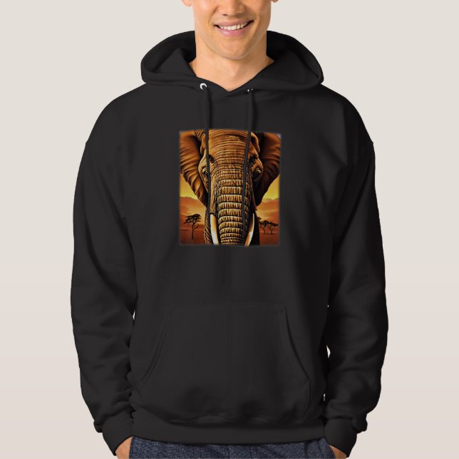 Elephant head animal motif print artwork safari gr hoodie (Front)