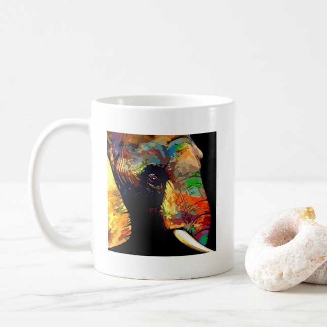 Elephant Head Bold Colourful Custom Coffee Mug (With Donut)