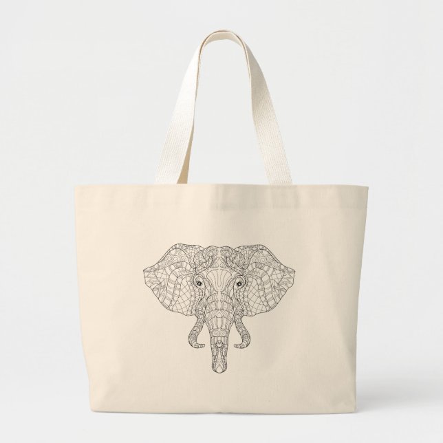 Elephant Head Doodle 2 Large Tote Bag (Front)
