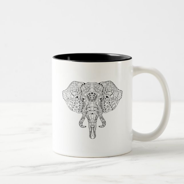 Elephant Head Doodle Sketch Two-Tone Coffee Mug (Right)