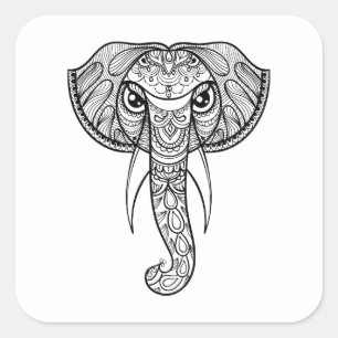 Elephant Head Doodle Square Sticker