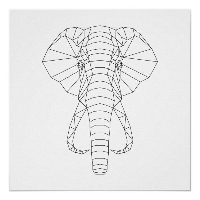 Elephant Head Geometric Black & White Modern Art Poster (Front)