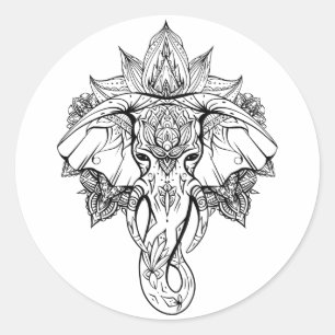 Elephant head with boho ornaments classic round sticker