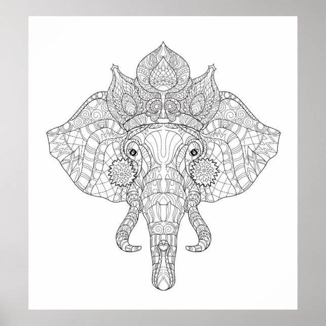 Elephant Head Zendoodle 2 Poster (Front)