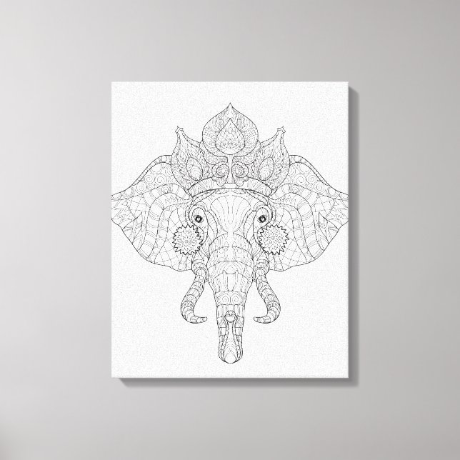 Elephant Head Zendoodle 6 Canvas Print (Front)