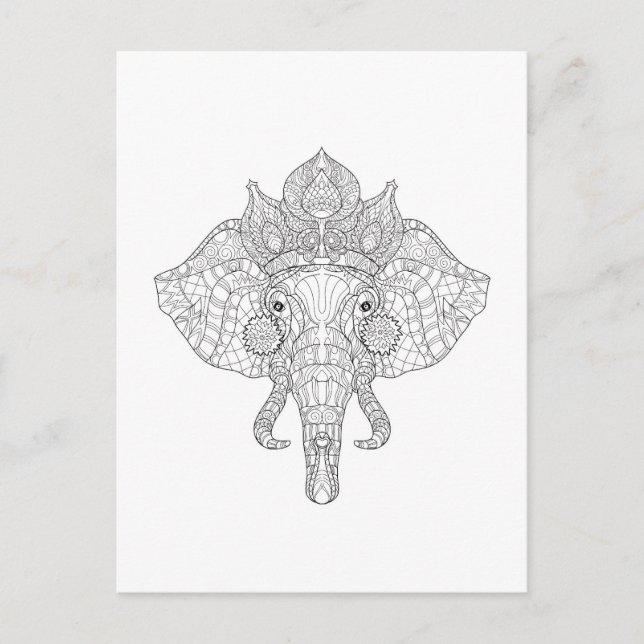Elephant Head Zendoodle Postcard (Front)