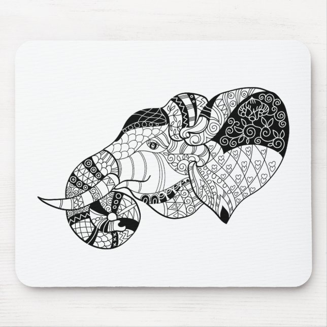 Elephant Head Zenstyle Doodle Mouse Pad (Front)