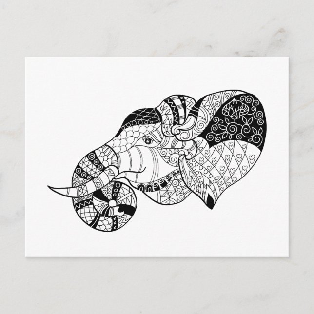 Elephant Head Zenstyle Doodle Postcard (Front)