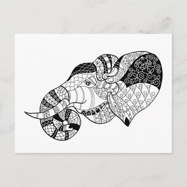 Elephant Head Zenstyle Doodle Postcard (Front)