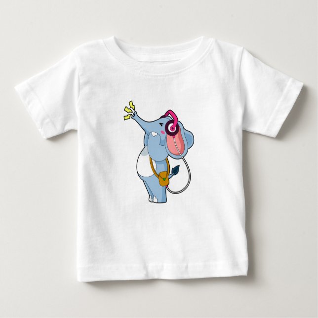 Elephant Headphone Music Baby T-Shirt (Front)